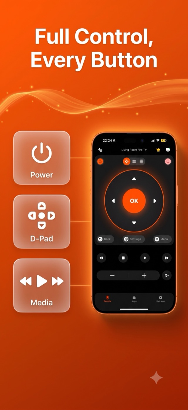 Full control of your Fire TV: Power, D-Pad, and media buttons